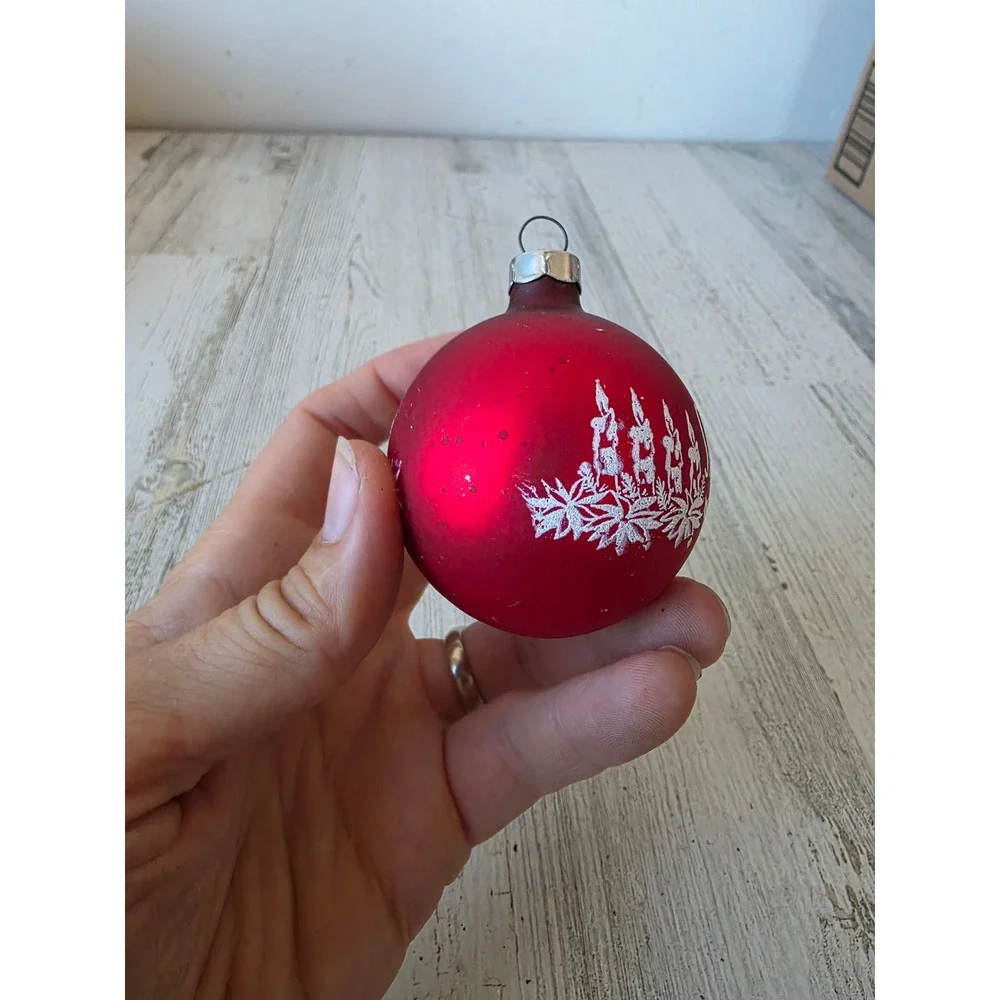 Vintage Merry Christmas candle stencil red ball ornament Xmas tree